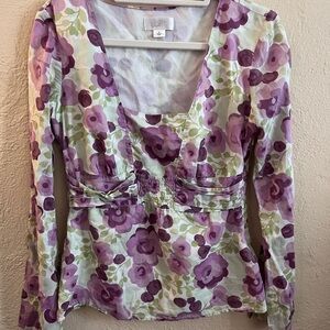 Loft Purple Floral Blouse Size 0